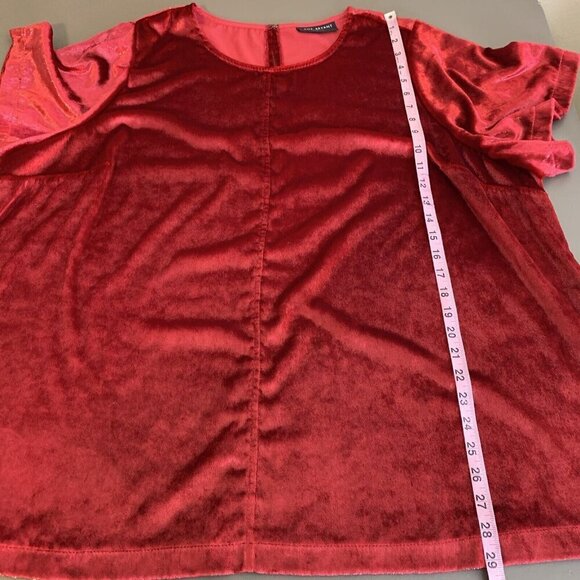 Lane Bryant Womens Short Sleeve Blouse 24 Red Velour Top Party Shimmer Holiday - Picture 12 of 16